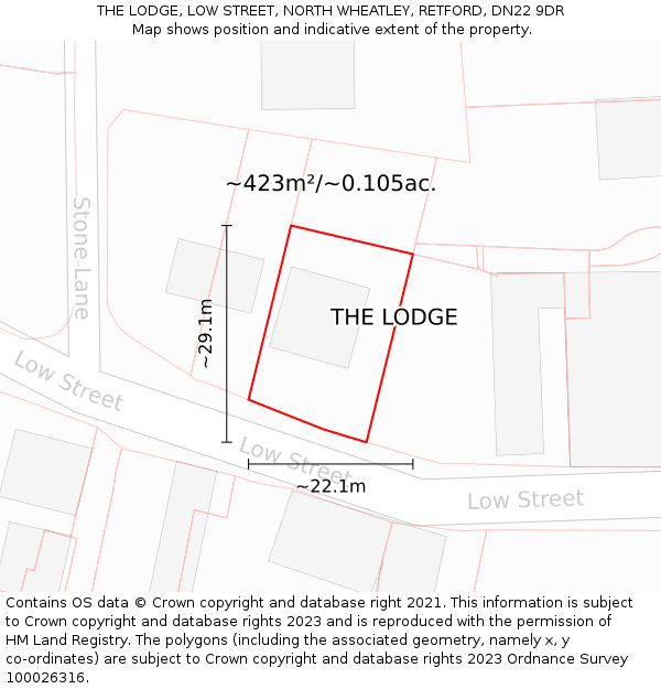 THE LODGE, LOW STREET, NORTH WHEATLEY, RETFORD, DN22 9DR: Plot and title map