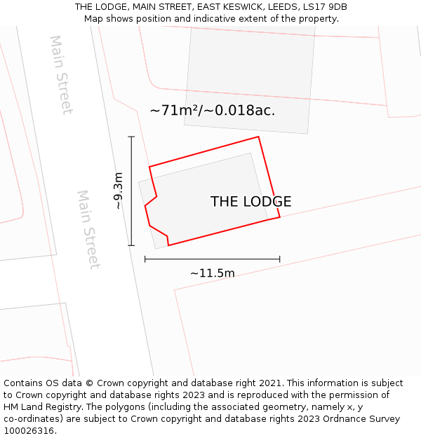 THE LODGE, MAIN STREET, EAST KESWICK, LEEDS, LS17 9DB: Plot and title map