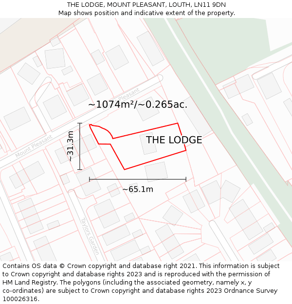 THE LODGE, MOUNT PLEASANT, LOUTH, LN11 9DN: Plot and title map