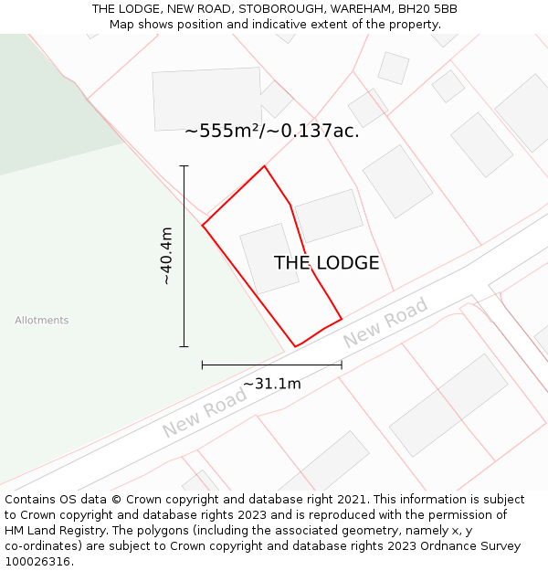 THE LODGE, NEW ROAD, STOBOROUGH, WAREHAM, BH20 5BB: Plot and title map