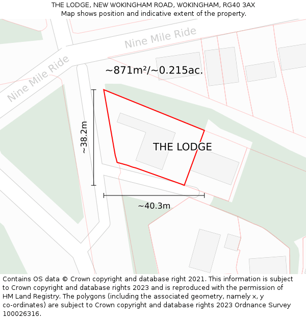 THE LODGE, NEW WOKINGHAM ROAD, WOKINGHAM, RG40 3AX: Plot and title map