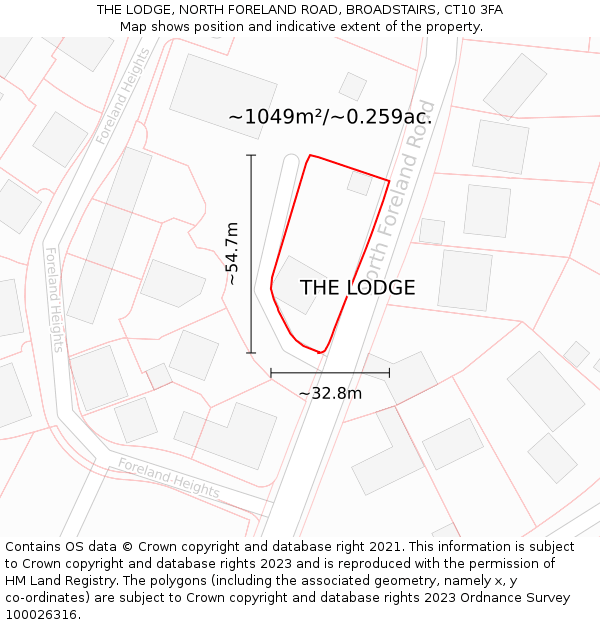 THE LODGE, NORTH FORELAND ROAD, BROADSTAIRS, CT10 3FA: Plot and title map