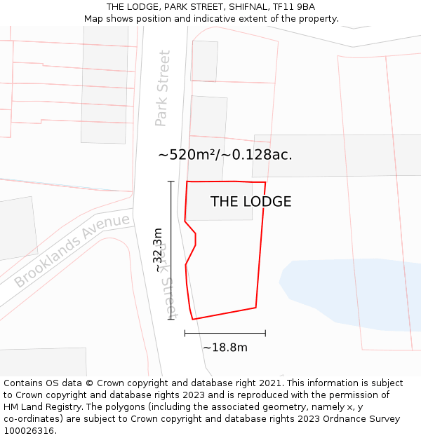 THE LODGE, PARK STREET, SHIFNAL, TF11 9BA: Plot and title map