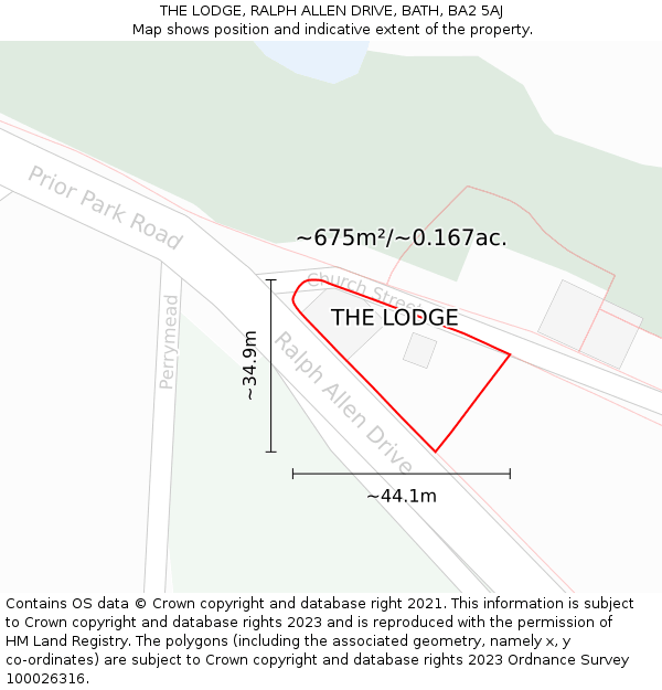 THE LODGE, RALPH ALLEN DRIVE, BATH, BA2 5AJ: Plot and title map