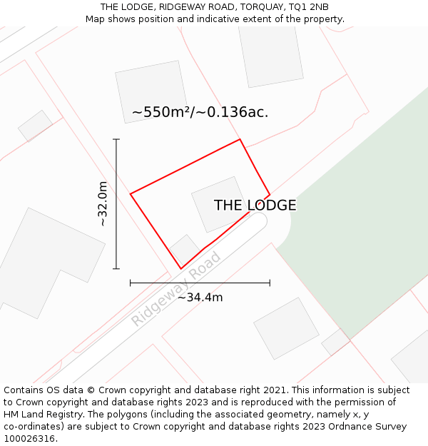 THE LODGE, RIDGEWAY ROAD, TORQUAY, TQ1 2NB: Plot and title map