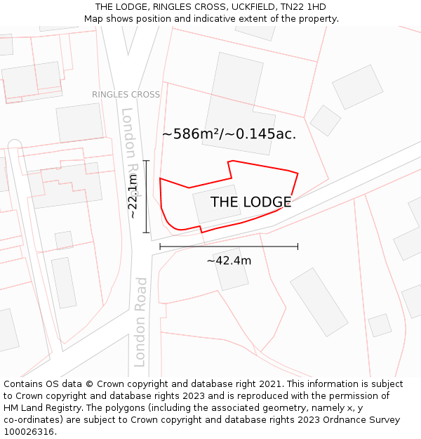 THE LODGE, RINGLES CROSS, UCKFIELD, TN22 1HD: Plot and title map