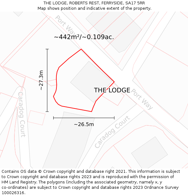 THE LODGE, ROBERTS REST, FERRYSIDE, SA17 5RR: Plot and title map