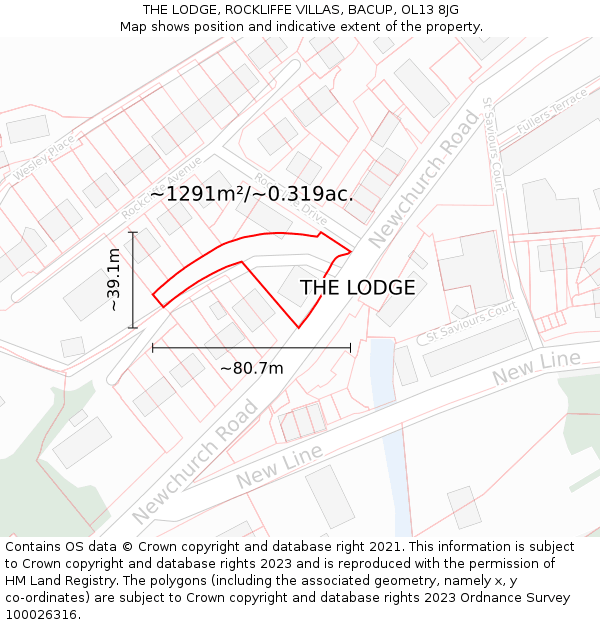 THE LODGE, ROCKLIFFE VILLAS, BACUP, OL13 8JG: Plot and title map