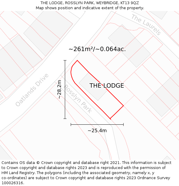 THE LODGE, ROSSLYN PARK, WEYBRIDGE, KT13 9QZ: Plot and title map