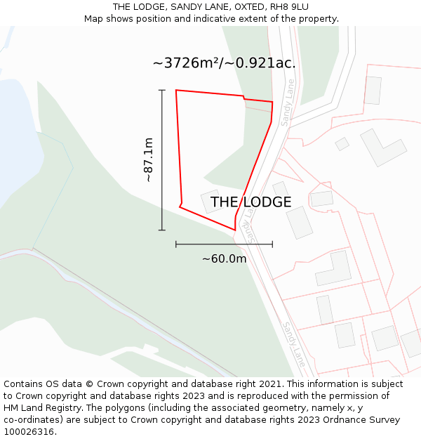 THE LODGE, SANDY LANE, OXTED, RH8 9LU: Plot and title map