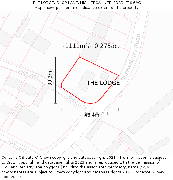 THE LODGE, SHOP LANE, HIGH ERCALL, TELFORD, TF6 6AG: Plot and title map