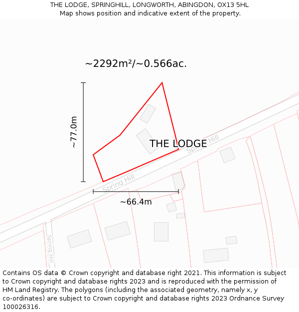 THE LODGE, SPRINGHILL, LONGWORTH, ABINGDON, OX13 5HL: Plot and title map