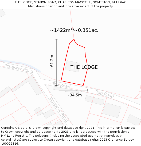 THE LODGE, STATION ROAD, CHARLTON MACKRELL, SOMERTON, TA11 6AG: Plot and title map