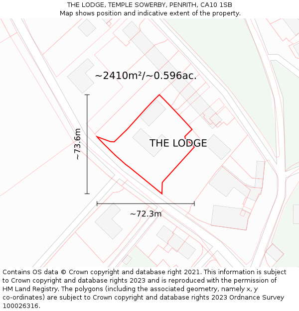 THE LODGE, TEMPLE SOWERBY, PENRITH, CA10 1SB: Plot and title map