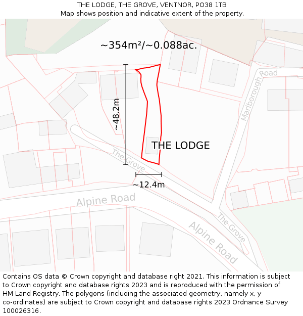 THE LODGE, THE GROVE, VENTNOR, PO38 1TB: Plot and title map