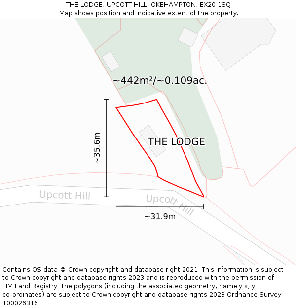 THE LODGE, UPCOTT HILL, OKEHAMPTON, EX20 1SQ: Plot and title map