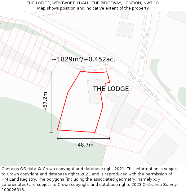 THE LODGE, WENTWORTH HALL, THE RIDGEWAY, LONDON, NW7 1RJ: Plot and title map