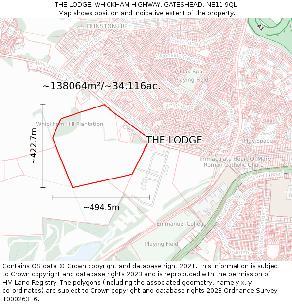 THE LODGE, WHICKHAM HIGHWAY, GATESHEAD, NE11 9QL: Plot and title map