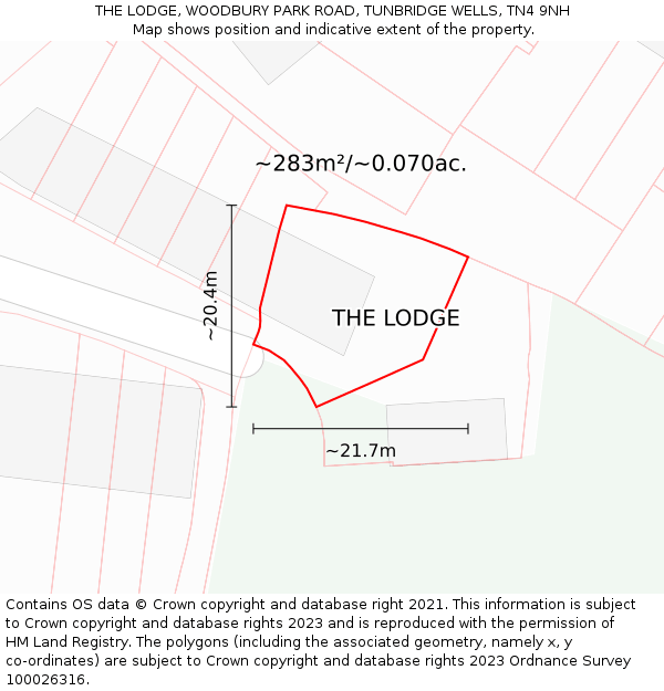 THE LODGE, WOODBURY PARK ROAD, TUNBRIDGE WELLS, TN4 9NH: Plot and title map