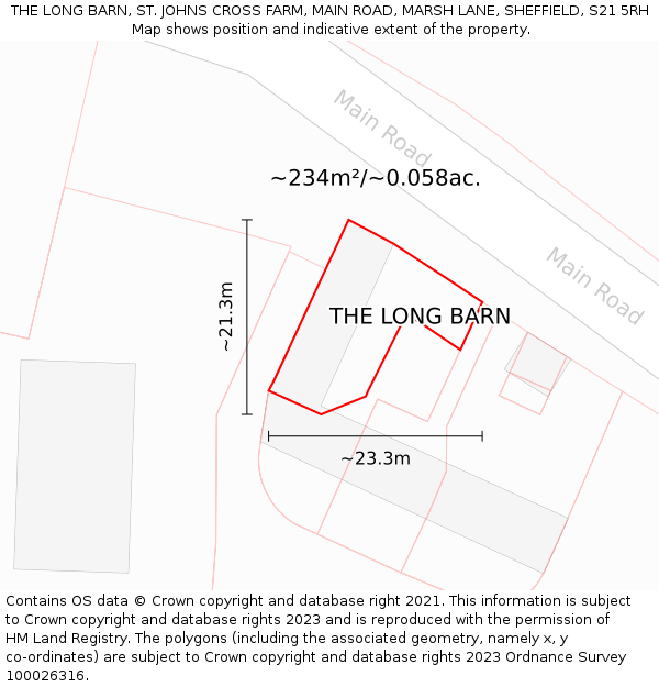 THE LONG BARN, ST. JOHNS CROSS FARM, MAIN ROAD, MARSH LANE, SHEFFIELD, S21 5RH: Plot and title map