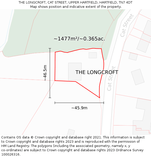 THE LONGCROFT, CAT STREET, UPPER HARTFIELD, HARTFIELD, TN7 4DT: Plot and title map