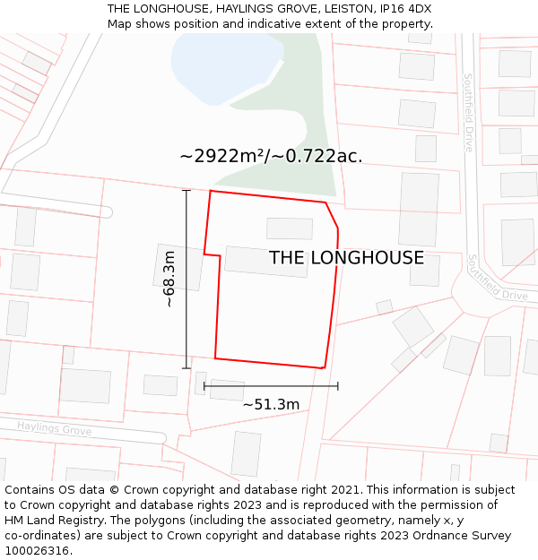 THE LONGHOUSE, HAYLINGS GROVE, LEISTON, IP16 4DX: Plot and title map