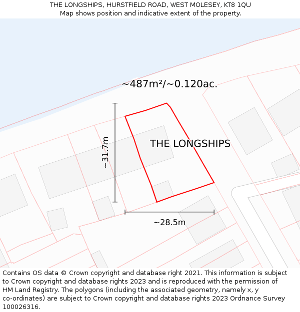 THE LONGSHIPS, HURSTFIELD ROAD, WEST MOLESEY, KT8 1QU: Plot and title map