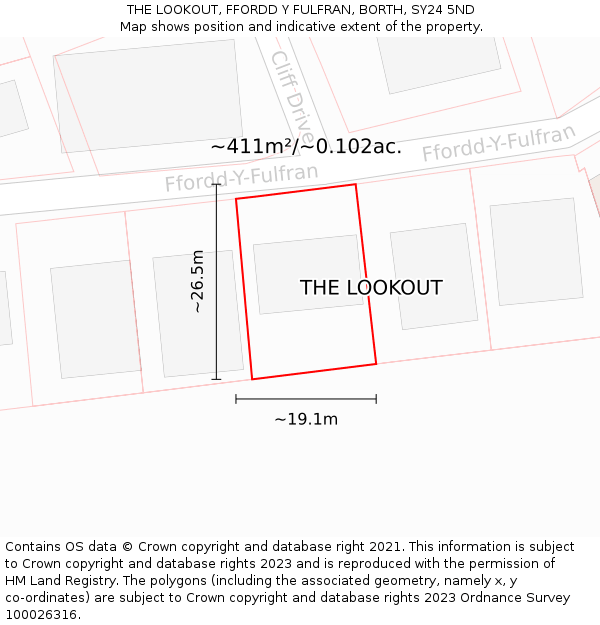THE LOOKOUT, FFORDD Y FULFRAN, BORTH, SY24 5ND: Plot and title map