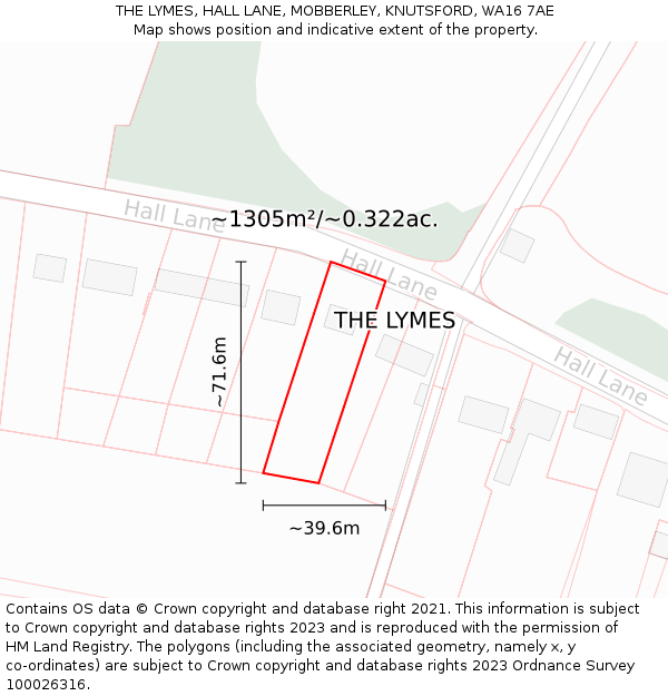 THE LYMES, HALL LANE, MOBBERLEY, KNUTSFORD, WA16 7AE: Plot and title map