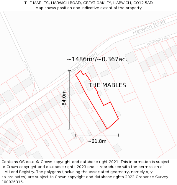 THE MABLES, HARWICH ROAD, GREAT OAKLEY, HARWICH, CO12 5AD: Plot and title map