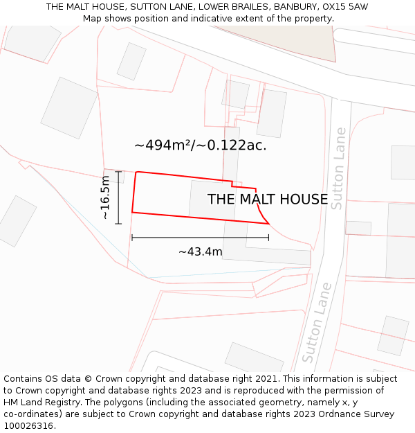 THE MALT HOUSE, SUTTON LANE, LOWER BRAILES, BANBURY, OX15 5AW: Plot and title map