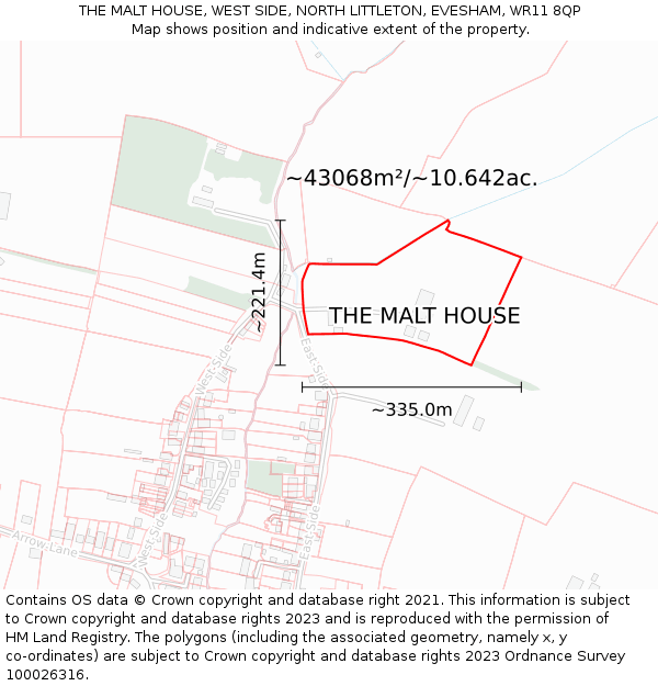 THE MALT HOUSE, WEST SIDE, NORTH LITTLETON, EVESHAM, WR11 8QP: Plot and title map