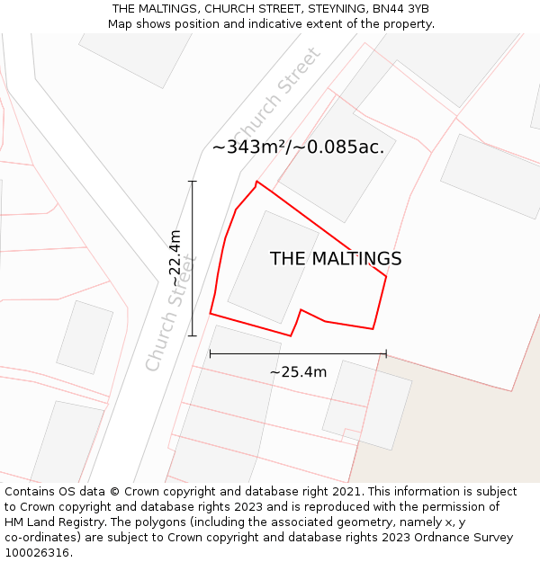 THE MALTINGS, CHURCH STREET, STEYNING, BN44 3YB: Plot and title map