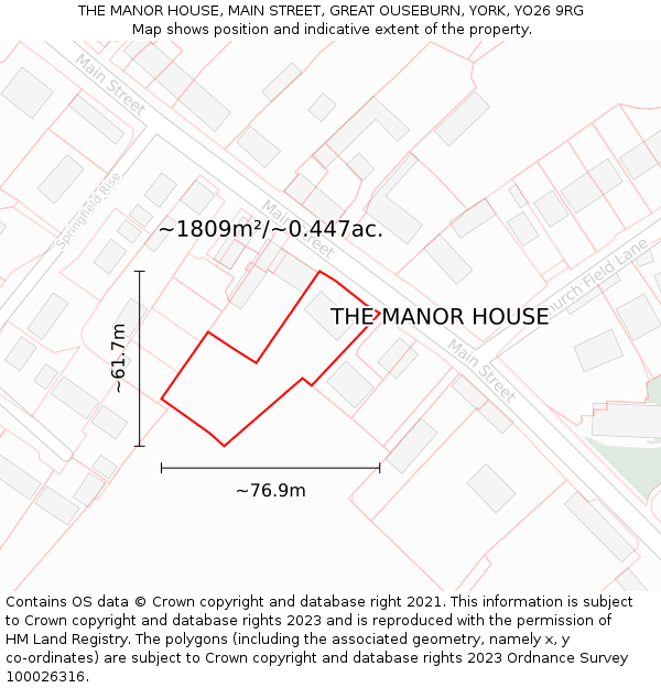 THE MANOR HOUSE, MAIN STREET, GREAT OUSEBURN, YORK, YO26 9RG: Plot and title map