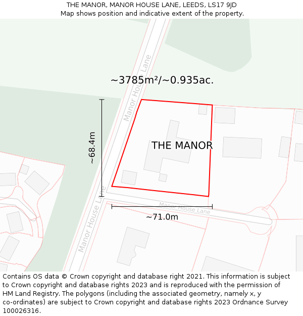 THE MANOR, MANOR HOUSE LANE, LEEDS, LS17 9JD: Plot and title map