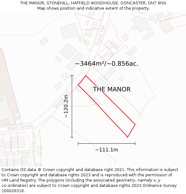 THE MANOR, STONEHILL, HATFIELD WOODHOUSE, DONCASTER, DN7 6NS: Plot and title map