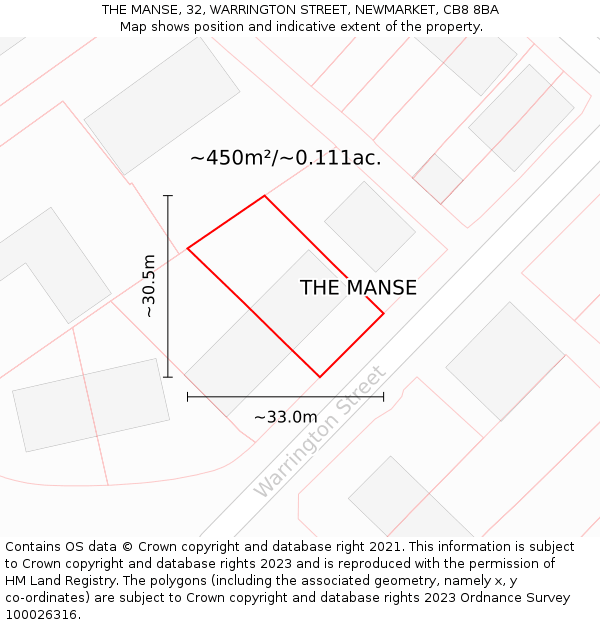 THE MANSE, 32, WARRINGTON STREET, NEWMARKET, CB8 8BA: Plot and title map