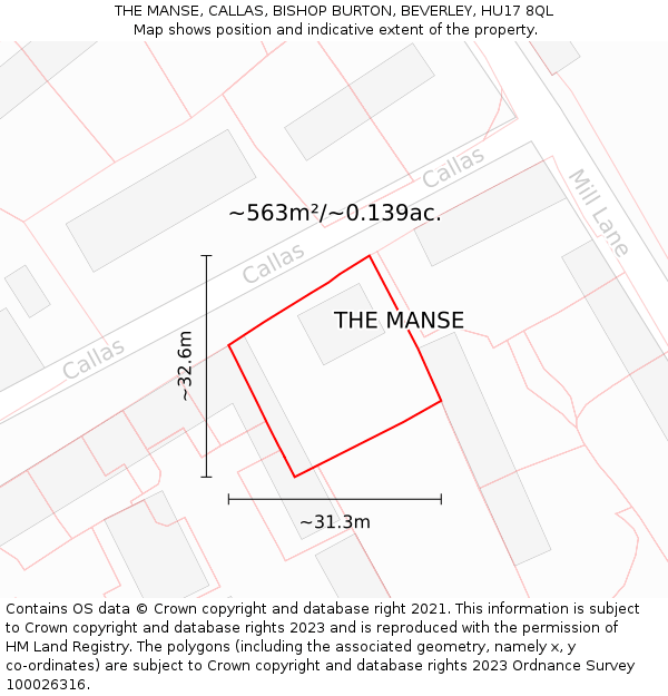 THE MANSE, CALLAS, BISHOP BURTON, BEVERLEY, HU17 8QL: Plot and title map