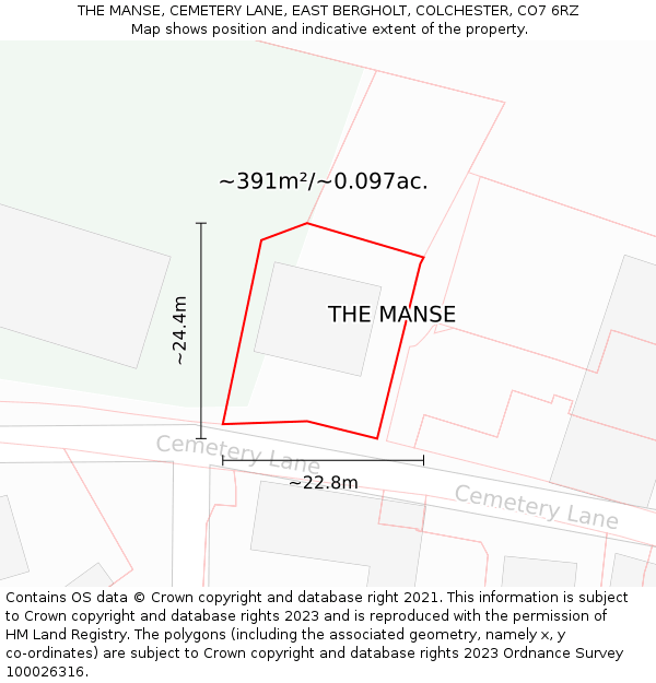 THE MANSE, CEMETERY LANE, EAST BERGHOLT, COLCHESTER, CO7 6RZ: Plot and title map