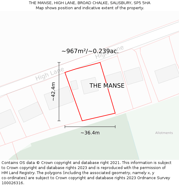 THE MANSE, HIGH LANE, BROAD CHALKE, SALISBURY, SP5 5HA: Plot and title map