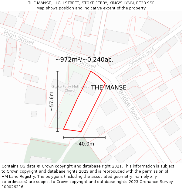 THE MANSE, HIGH STREET, STOKE FERRY, KING'S LYNN, PE33 9SF: Plot and title map