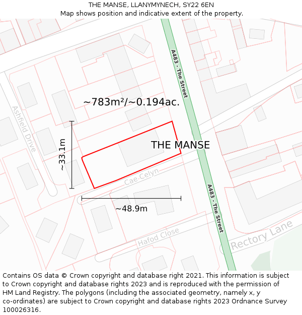 THE MANSE, LLANYMYNECH, SY22 6EN: Plot and title map