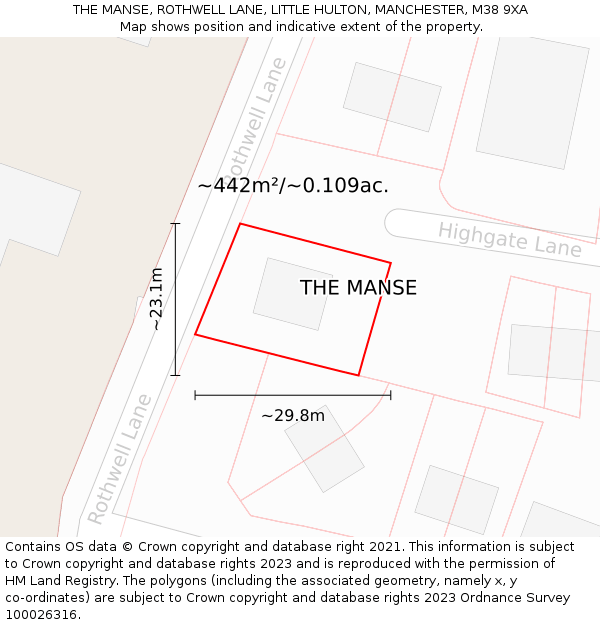 THE MANSE, ROTHWELL LANE, LITTLE HULTON, MANCHESTER, M38 9XA: Plot and title map