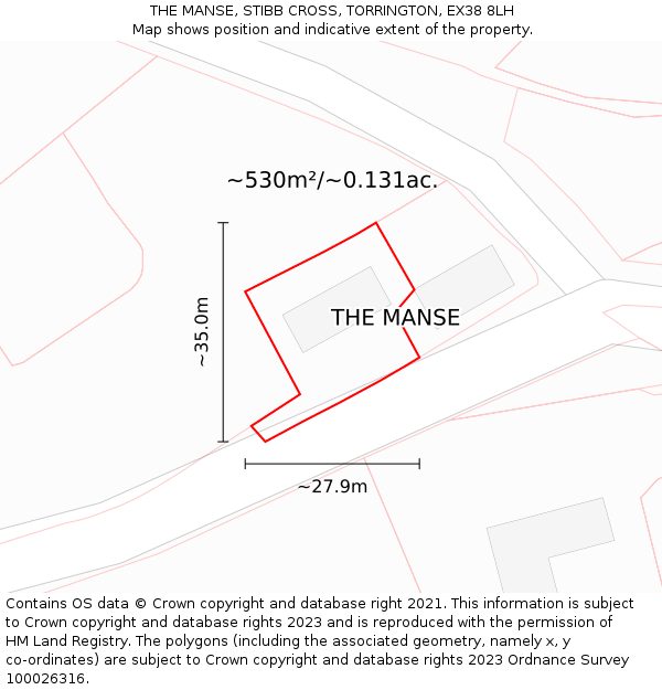 THE MANSE, STIBB CROSS, TORRINGTON, EX38 8LH: Plot and title map