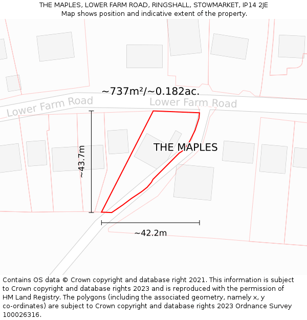 THE MAPLES, LOWER FARM ROAD, RINGSHALL, STOWMARKET, IP14 2JE: Plot and title map