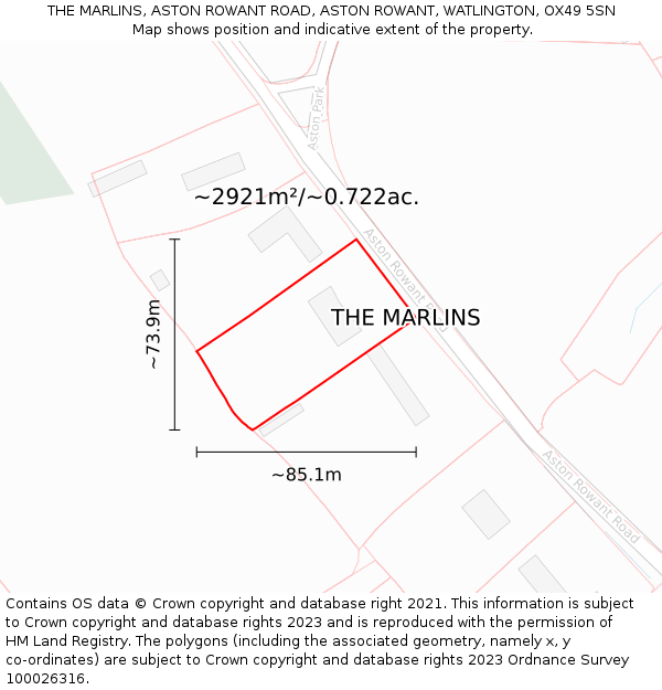 THE MARLINS, ASTON ROWANT ROAD, ASTON ROWANT, WATLINGTON, OX49 5SN: Plot and title map