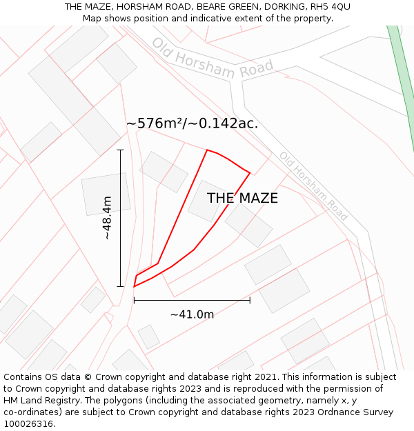 THE MAZE, HORSHAM ROAD, BEARE GREEN, DORKING, RH5 4QU: Plot and title map
