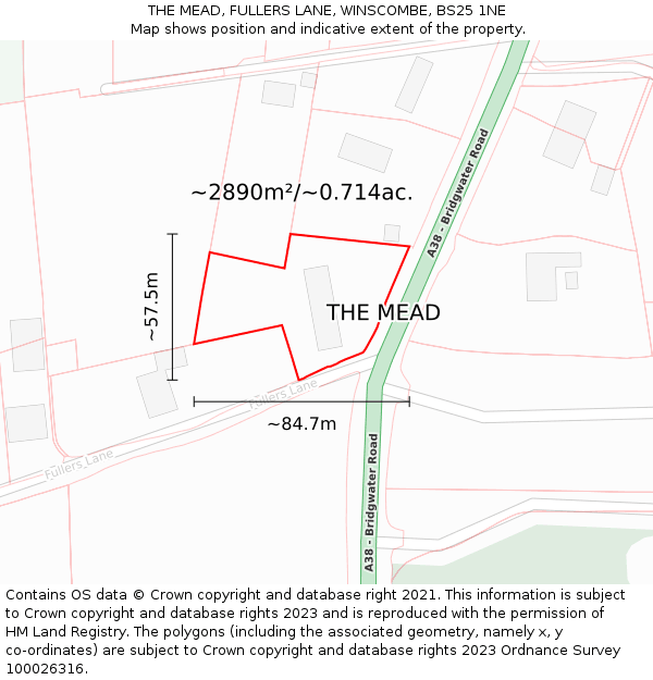 THE MEAD, FULLERS LANE, WINSCOMBE, BS25 1NE: Plot and title map