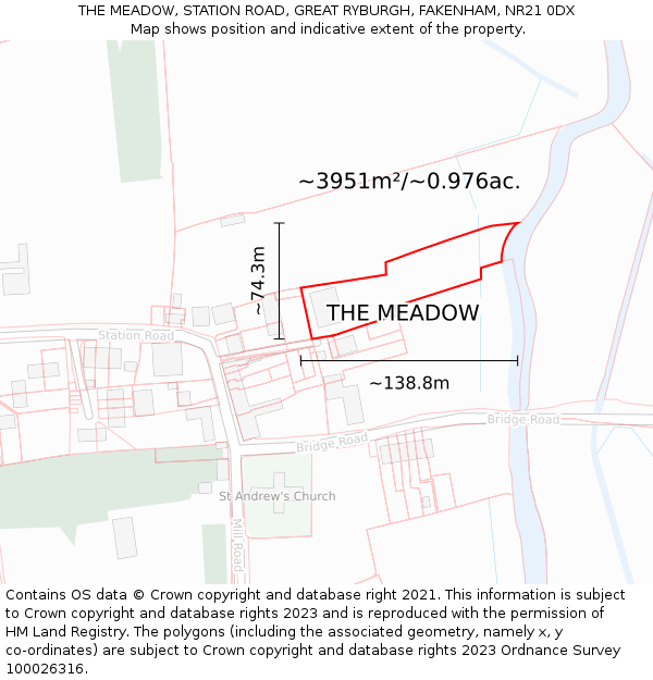 THE MEADOW, STATION ROAD, GREAT RYBURGH, FAKENHAM, NR21 0DX: Plot and title map