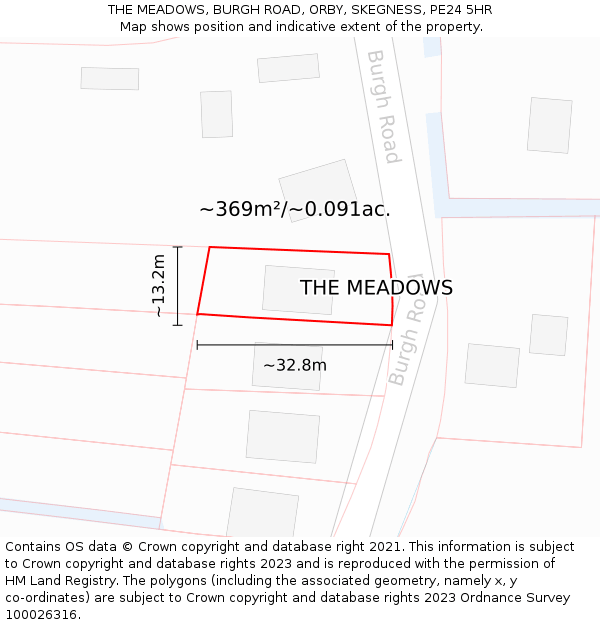 THE MEADOWS, BURGH ROAD, ORBY, SKEGNESS, PE24 5HR: Plot and title map